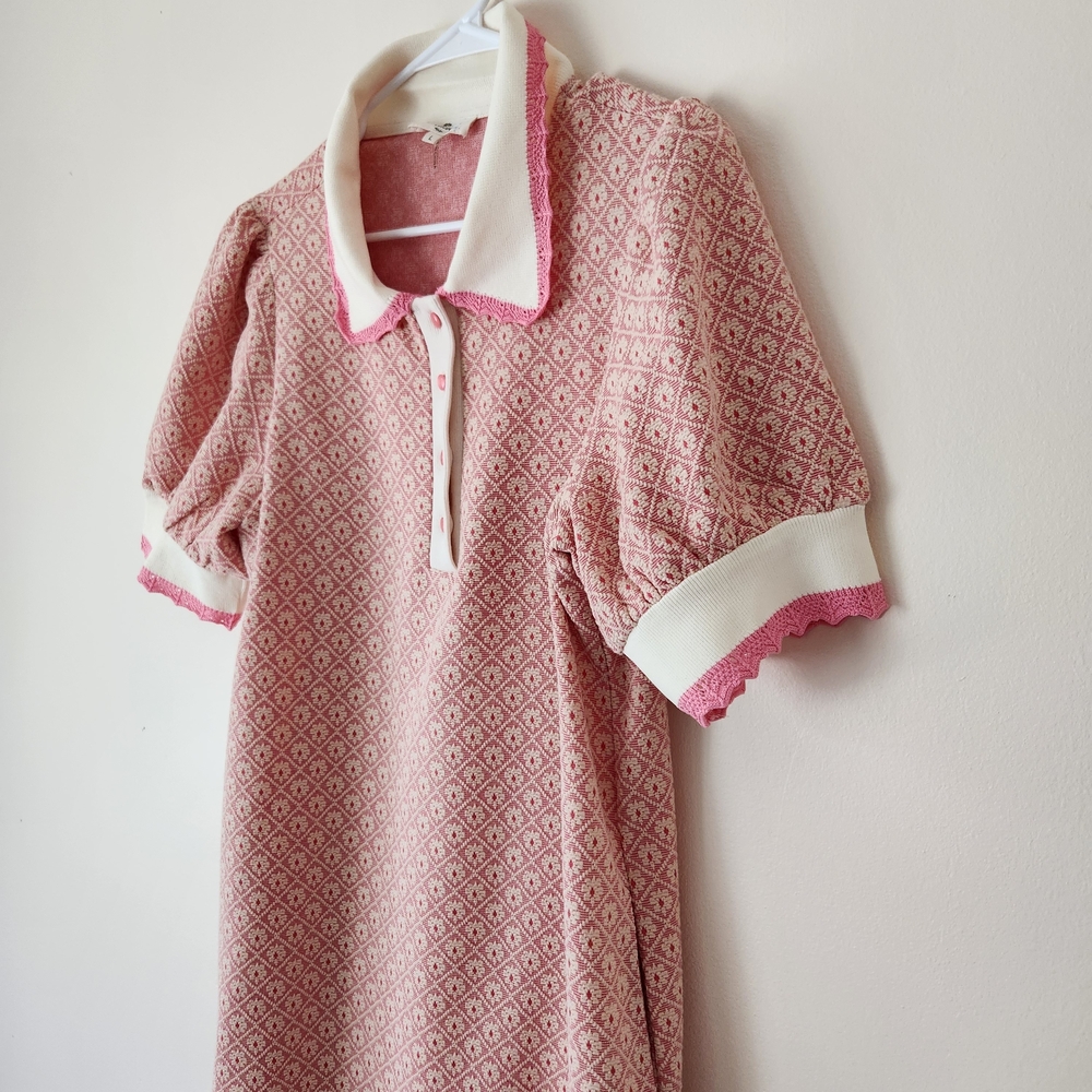 entro Pink and White Textured Polo Dress - Picture 2 of 8